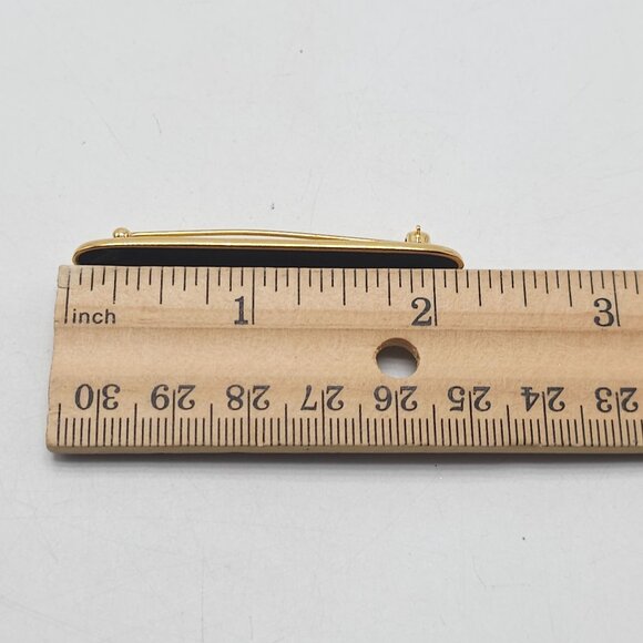 Elegant Black Enamel Gold Monet Designer Bar Brooch Vintage Signed Pin - Picture 5 of 5